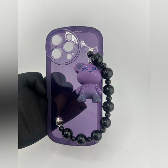 COPY - Purple Teddy Charm I-Phone 16 Case with Beaded Handle - Picture 6 of 8